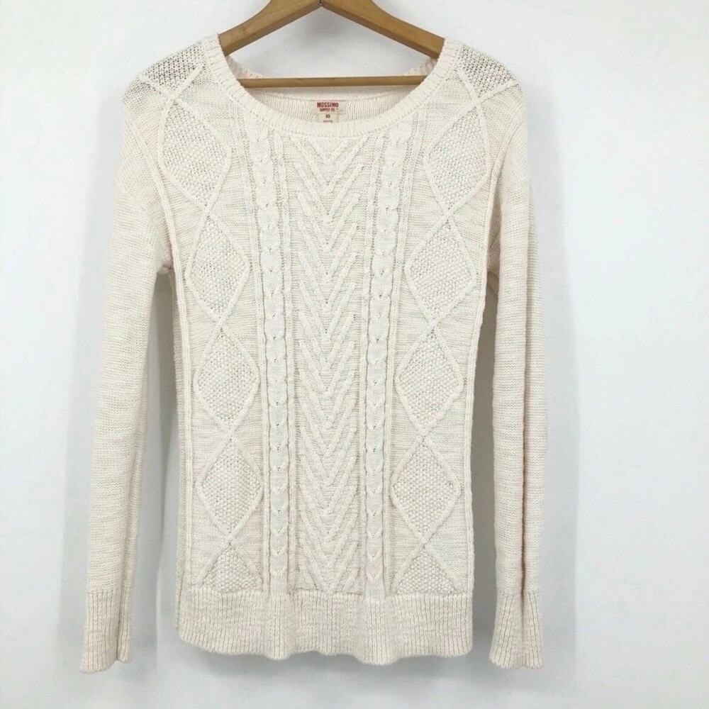 Mossimo Womens Cable Knit Sweater XS Cream Metallic Threading Long Sleeve Cotton - Picture 3 of 7